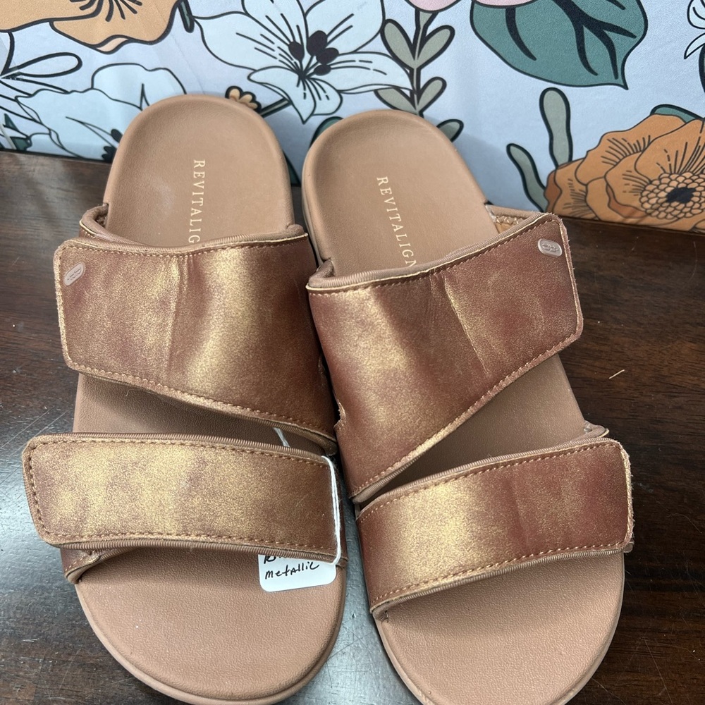 Revitalign Gold Sandals with Double Strap Design Size 9D